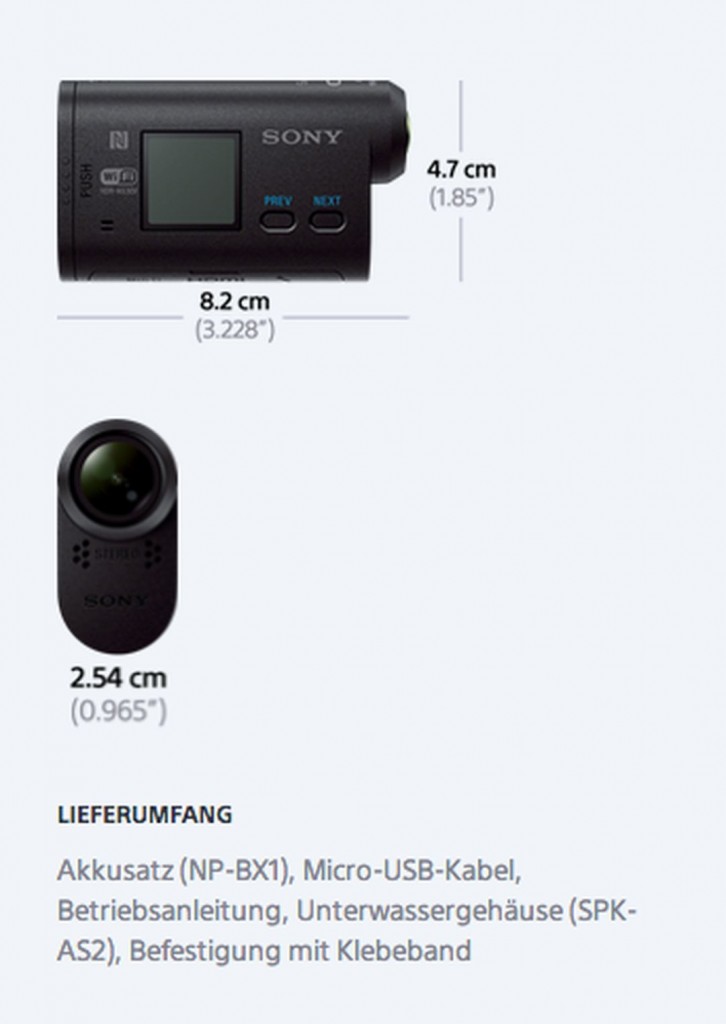 Größe - Sony HDR AS30V - SmartCamNews